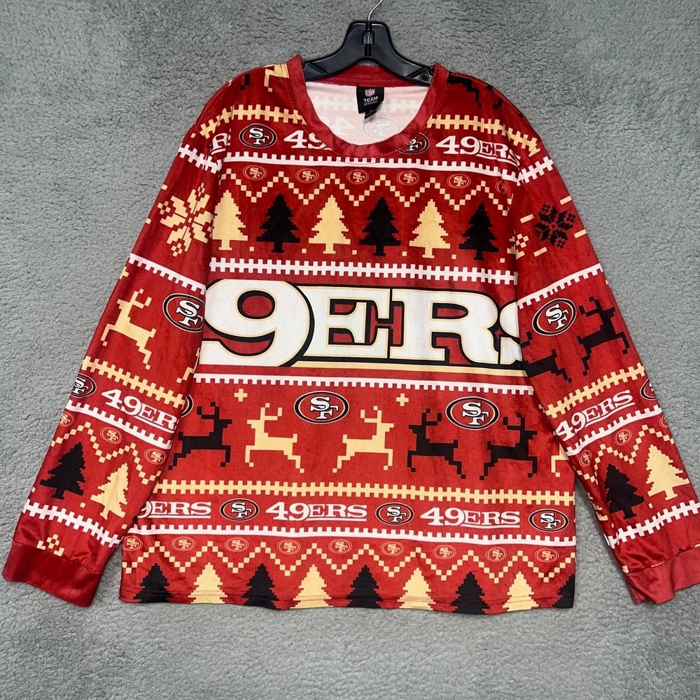 San Francisco‎ 49ers Sweater Men's Sz XL Red Holiday Wordmark Ugly Pullover NFL